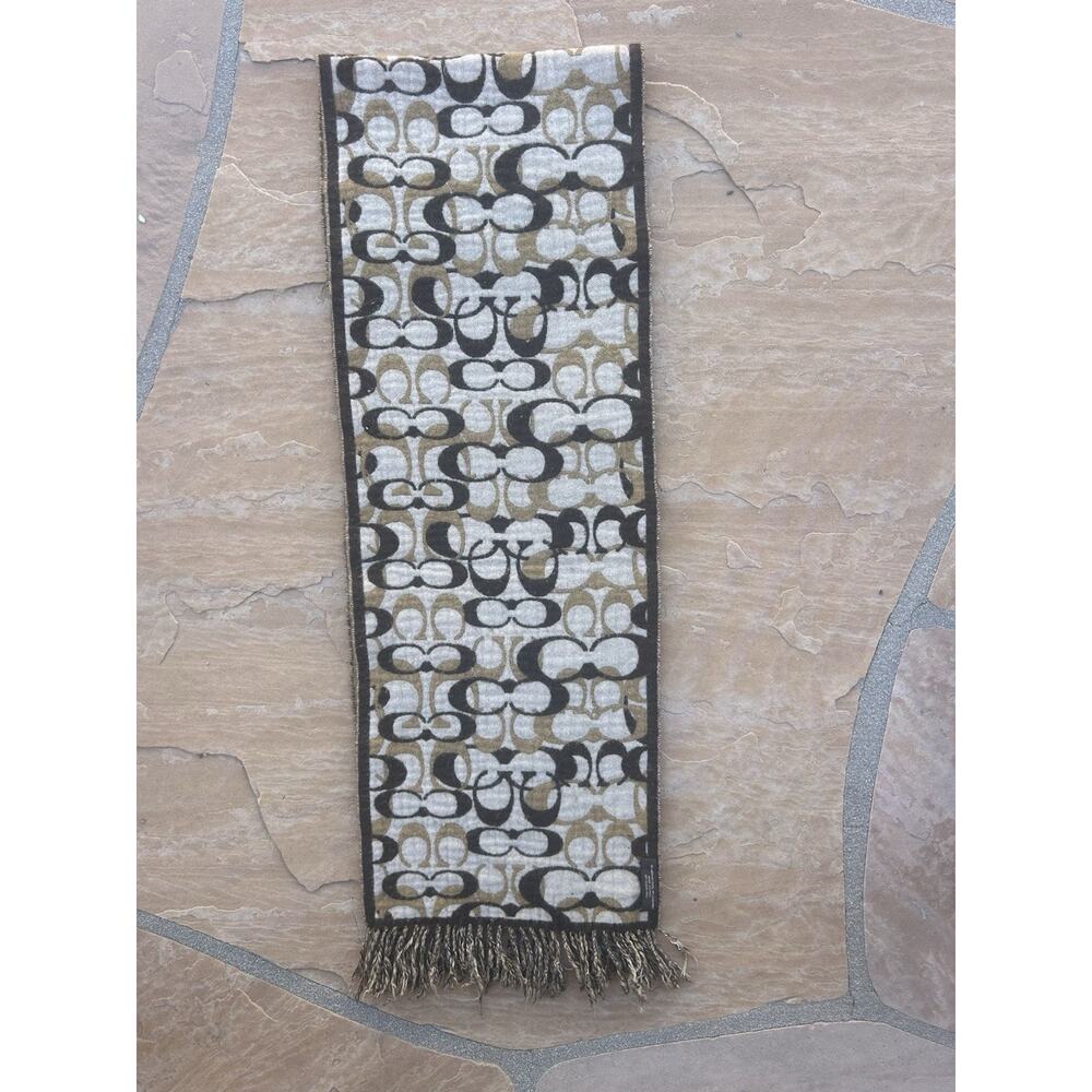 Coach Signature 'C' Logo Merino Wool Reversible Scarf Cream / Beige Brown